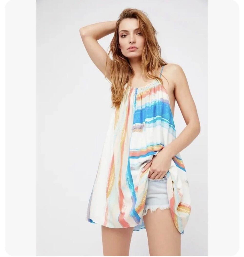 Free People Painted Stripe Boho Festival Mini Dress Sz SP